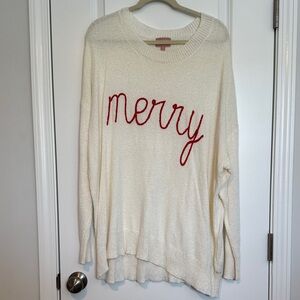 Show Me Your MuMu Cream Sweater with Red Script